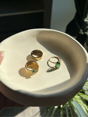 indigo lune gold plated/emerald ring bundle